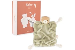 KALOO - Doudou Lapin Vert 24cm - Doudou Plat Bébé Ultra-Doux - Fourrure de Flanelle Extra Douce - Nœuds avec Fonction Attache-Tétine - Compagnon Câlin et Educatif Dès la Naissance - K214006