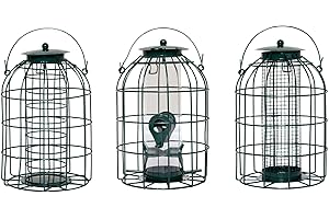 SAMUEL ALEXANDER Pack of 3 Premium Wild Bird Hanging Nut Seed & Fat Ball Feeder with Squirrel & Pigeon Proof Bird Feeders UK - Durable Outdoor Peanut Feeders for Birds