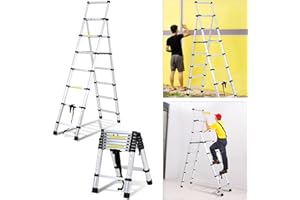 Eulenke scala alluminio, 2,0 m + 2,3 m scaletta pieghevole, 150 kg Capacità portante, scala allungabile 6 + 7 gradini, multifunzione scala allungabile