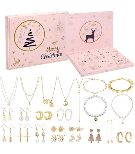 iZoeL Calendrier de l'Avent 2025 avec bijoux pour femmes, filles, colliers et bracelets, calendrier de Noël pour femme, mère, petite amie, fille, petite-fille