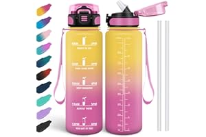 HoneyHolly Borraccia 1 Litro, Libre de BPA & A Prova di Perdita, Borraccia con Cannuccia, Reutilizables, Cantimplora Motivazionale, Cantimplora Palestra per Scuola, Palestra, Ufficio, Sport