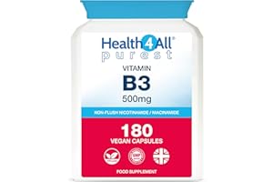 Health4All Vitamin B3 Niacin as Nicotinamide (Niacinamide) 500mg 180 Capsules, Purest, No Additives, Vegan, Gluten Free No-Flush Niacin Vitamin B3 Capsules | Made in UK