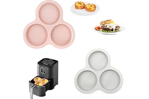 NOMEY LIANCHEN 2 Pcs Luftfritteusen-Eierpfanne Silikon-Luftfritteusen-Eierform Luftfritteusen-Zubehör Eierpfanne für Heißluftfritteuse Backen, antihaftbeschichtet mit 3 Mulden (Rosa/Blau)