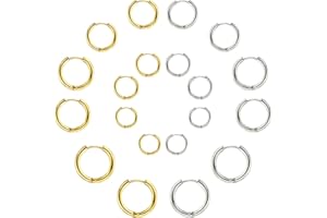 Senteria 10 paia orecchini rotondi a cerchio, per donne e uomini, ragazze, leggeri, in acciaio inox, per cartilagine, ipoallergenici, 8-16 mm