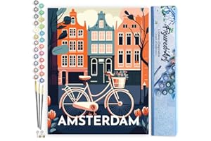 Figured'Art Peinture par Numéro Adulte Affiche Vintage Amsterdam - Activité Manuelle Kit de Loisir Créatif DIY Numéro d'Art Complet - 40x50cm sans châssis en bois