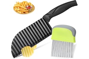 Saleependent 2 Stück Wellenschneider,Wellenschneider Kartoffelme,1 Crinkle Cutter&1 Pommes Wellenmesser Edelstahl mit Schützendem,Wellenschneider für Obst und Pommes