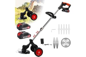 SOMERWAY Akku Rasentrimmer mit und Ladegerät, 21V 2000mAh Kabelloser Kantenschneider Teleskopstange, Rotieren Messerkopf für Garden, Rasen, Dornbusch Trimmen (21V)