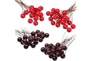 BBTO Bacche di Agrifoglio Artificiale, 100 Pezzi Mini 10 mm Decorazione di Bacche Finte su Filo per Decorazioni per Alberi di Natale Ghirlanda di Fiori Uso Artigianale Fai-da-Te
