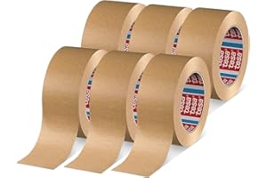 Tesa pack 4713 Ruban Adhésif d'Emballage de Colis - Adhésif Papier pour Fermer les Cartons, Recyclable et Sans Solvant - Brun - 6 Rouleaux de 50 m x 50 mm Chacun