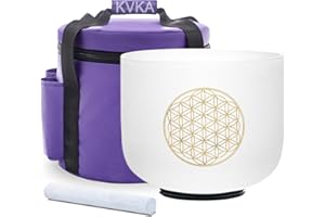 KVKA Bol Chantant en Cristal 8 Pouces (20,3 cm) - 528Hz Quartz Naturel Harmonise les Chakras - pour Méditation, Yoga, Thérapie Sonore - Inclut Maillet, Sac de Transport et O-Ring (528Hz Note C)