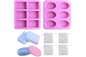 WYTNB 2 Pièces Moule à Savon à 6 Cavités avec Motif en Dentelle, Surface Antiadhésive Savons Moules en Forme de Rectangle Ovale, Moule à Savon Fait Maison avec 4 Sacs de Fil pour Bougies Glaçons