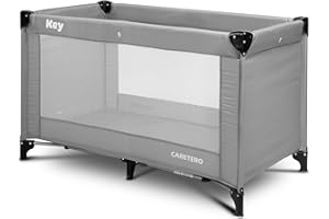 CARETERO BEST FOR BABIES CARETERO - Lit Parapluie Key Enfant Avec Matelas 120x60cm - Pliable, Sac de Transport Inclus - Pour Bébés Jusqu'à 15kg - 64x125x74cm - Gris