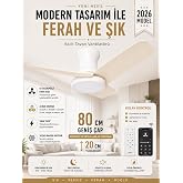 Akıllı Tavan Vantilat&ouml;r&uuml; LED Aydınlatmalı 80 CM | Kumandalı & Telefon Kontroll&uuml;, 6 Hız, 3 Işık Rengi, Yaz/Kış Modu, Sessiz Mo