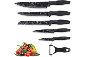 Pleafind Knife Set, 7-Piece Stainless Steel Kitchen Knives, Professional Kitchen Knife Sets Include Chef Knife, Utility Knife, Paring Slicing Bread Knife, Honing Rod and Y-Peeler, Dishwasher Safe