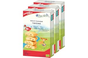 FLEUR ALPINE Bébé Biscuit Goût Céréales Avoine, 3x120g I Snack Alimentaire Complet pour Tout-Petits à Partir de 9 Mois et Plus I Biscottes à Grignoter au Blé Entier I 18 x 2 Biscuits