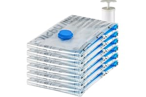 Amazon Basics Vakuumbeutel für Kleidung mit Luftdichtem Ventil und Handpumpe - Jumbo, 6er-Pack, Reißverschluss, Durchsichtig