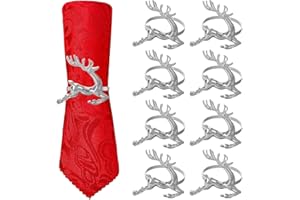 Amosfun 8pcs Christmas Napkin Rings Reindeer Napkin Holders Serviette Buckles for Xmas Holiday Party Dining Table Decoration (Silver)