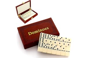 QSLKI QLSKI Domino, 28 Blatt Miamine Dominosteine in schönen Geschenkverpackung aus Leder, Brettspiele für drinnen, Jaques of London Holzspielzeug, Spielzeug für Erwachsene und Kinder, lustige Spiele.