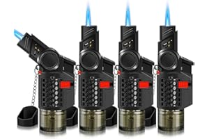 WANBRO 4 Pack of Torch Lighter, 30° & 45° Rotatable Windproof Jet Flame, with Safety Lock, Butane Gas Refillable Mini Jet Torch Lighters for Candle, Grill, Firework (NO Gas)