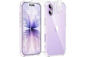 SOGUDE 5 en 1 Coque pour iPhone 17 6,3 Pouces avec 2 Verre Trempé et 2 Caméra Protecteur, Étui de Protection Antichoc avec Coussin d'air Intégré Mince Bumper Housse - Transparente