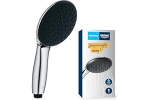 Grohe Vitalio 27940001 słuchawka prysznicowa, oszczędzająca wodę 9 l na min (1 rodzaj strumienia, standardowe przyłącze, silikonowy pierścień chroni przed upadkiem), okrągła, chromowana