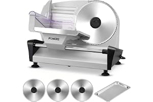 250 Watt Elektrisk Allsidig Skärare, Rostfritt Stål - Brödskärare med 3 Blad - Justerbar Köksmaskin 0 till 15 mm - Korvskärar