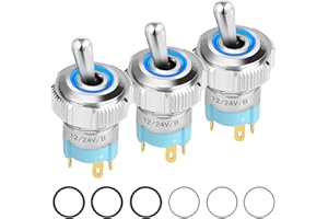 Linkstyle Przełącznik LED 12V, Wodoodporny SPST 20A ON/OFF z Niebieskim Podświetleniem do Samochodów Marine RV, 3Szt