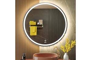 KWW LED Rotondo Specchio Vanity Bagno, Temperatura di Colore Regolabile, Luci Dimmerabili Anti-Nebbia, Specchio Montato a Parete con Smart Touch Button (Controllo Touch, 90_x_90_cm)