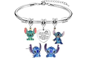 BITOWO Set di 3 braccialetti e orecchini a forma di Stitch, per ragazze, donne, bambini, signore, carini, cartoni animati, orecchini a perno, braccialetti dell'amicizia, per ragazze, compleanni, lauree, set
