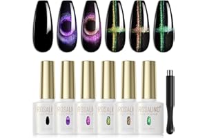 ‎ROSALIND ROSALIND UV Nagellack Magnetisch Set 9D Cat Eye Gel Nagellack Set Gel Schwarz Schellack 6 Farben Katzenauge Soak Off UV Gelpolitur mit Magnetstift