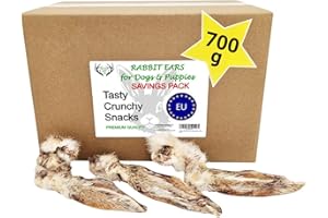 ARTISAN GIFT CO Naturalne przekąski dla psów - 100% smaczne suszone mięso, odpowiednie do diety Barf - Uszy królicze dla psów – pakiet oszczędnościowy 700 g