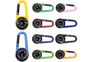 ZKFSIE 10pcs Carabiner Compass, Mini Compass Keychain Set for Outdoor Camping, Hiking Navigation, Kids Guide with Waterproof Bag