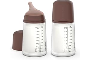 Suavinex, Zestaw 2 butelek antykolicowych o zerowym przepływie 270 ml i smoczek o średnim przepływie (M) silikonowy, +3 miesiące, mleko matki ze wzoru, płynów o średniej gęstości, kompatybilny z