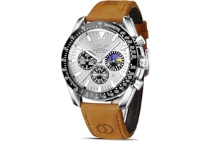 HANPOSH Reloj Hombre Cuarzo AnalóGico CronóGrafo Relojes Hombre Moda Lujo Negocios De Cuero Genuino Fecha Luminosa A Prueba De Agua Fase Lunar Regalo Padre