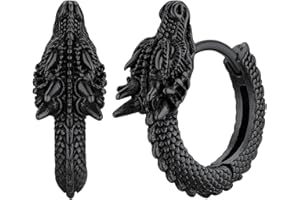 FaithHeart Dragon Hoop Earrings, Men's Gothic Punk Dragon Hinged Hoops Earring Stainless Steel/Gold/Black, Hypoallergenic Earrings for Men Women