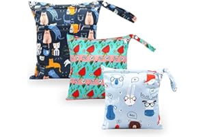 HOTLIKE Bolsa de Pañales, 3PCS Bebé Reutilizable Wetbag, Bolsa Organizador de Pañales Bebe, Bolsas Impermeable para Mamá Wetbag Portátil Organizador de Viaje, Playa, Gym (Negro)