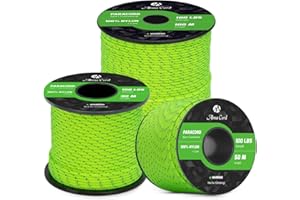 Abma Cord Paracorde 2mm Corde 30m 100% Nylon 1 Brin Type I Corde de Survie, Corde Extérieure - Max. 45 kg - Réfléchissante Néon Vert