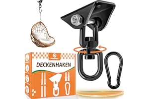 PAMOFUPER Gancio da Soffitto Girevole 360°con Moschettone, Portata 450 kg, Ganci Altalena Cuscinetto con Fissaggio a Vite, Acciaio Inossidabile per Sedie Sospese, Altalene, Sacchi da Boxe, Yoga Aereo(Nero)