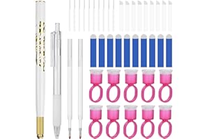 ATOMUS Kit de bolígrafos de microblading con flores, color blanco, para tatuaje, cejas, 10 unidades de 18U/9PIN/3RL, 10 soportes para pigmentos con esponja