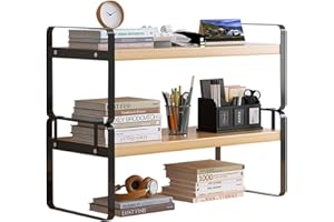 DOTOGO Wood Office Desk Shelf Organizer - Desktop Supplies Cute Dresser Top Organization Storage Rack and Cubicle Decor Aesthetic Bookshelf for Women Man and Kids