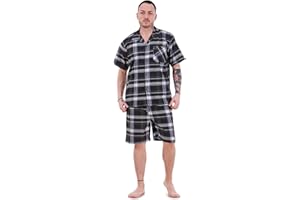 BAY ECOM UK Mens Yarn Dyed Woven Pyjama Set Regular Big Size Check Cotton Blend Shorts M-5XL