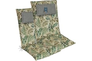 ‎LILENO HOME LILENO HOME Gartenstuhl Auflagen als [2er Set - Hochlehner] in Gräser Grün - Bequeme Liegen als Sitzauflagen für Gartenmöbel - Stuhlkissen für Gartenstühle und Klappstühle MAR