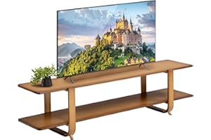 HollyHOME Low TV Table TV Bench 140cm, Small TV Cabinet with Rattan 2-Tier Narrow TV Stand Cabinet Bamboo TV Unit for Living Room Bedroom, Dark, Dark
