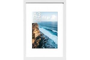 Histarzeda A3 Picture Frame 29.7 x 42 cm, Wooden White A3 Frame with Perspex Glass, A3 Frames for Family Photos Wall Display Horizontally or Vertically in Home, Office or Gallery (White)