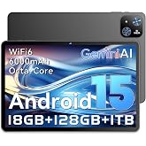 Tablet 10 Pulgadas Android 15 Negro, 6GB RAM (hasta 18GB con expansi&oacute;n) 128GB, Octa-Core T30, Pantalla IPS 1280x800, Bater&iacute;a