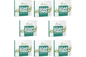 BAMBOEARTH 400 Sheets Antibacterial Paper Soap Strips For Hand Washing - 8 Pack Portable Disinfecting Pocket Travel Soap Thins Dissolvable & Disposable Camping Mini Size Dry SoapSheets For Hands (Tea Tree (8x50)