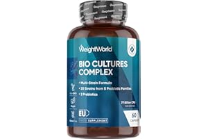 WEIGHTWORLD Bio Cultures Complex Probiotics and Prebiotics - 77 Billion CFU - 20 Live Cultures - 60 Capsules - Strains Like Lactobacillus Acidophilus & Casei - Prebiotic and Probiotic Supplements for Women & Men