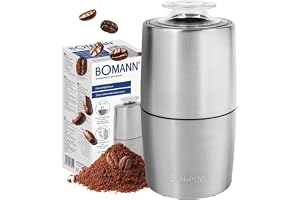 Bomann® elektrisk kaffekvarn, för 60 g kaffebönor, Variabel malningsgrad, 150 W, Kniv i rostfritt stål, Tillbehör för espress