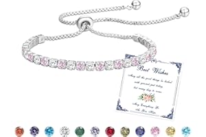 ESMOLY Bransoletka Damska, Srebrny Prezent Urodzinowy, Zestaw z 12-Rodzajów Kamieni Urodzinowych i Cyrkonem 5A Regulowanym, Prezent Damski