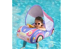 Balakaka Toddler Pool Float Inflatable with Double Handles Swim Trainer Newborn Car Baby Swim Float with Adjustable Sun Canopy and Safety Seat Pool Toys for kids